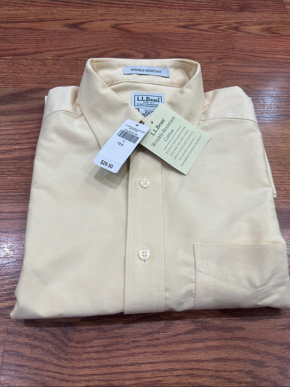 LLBean Men's Long Sleeve 15.5-33 Oxford Yellow NEW